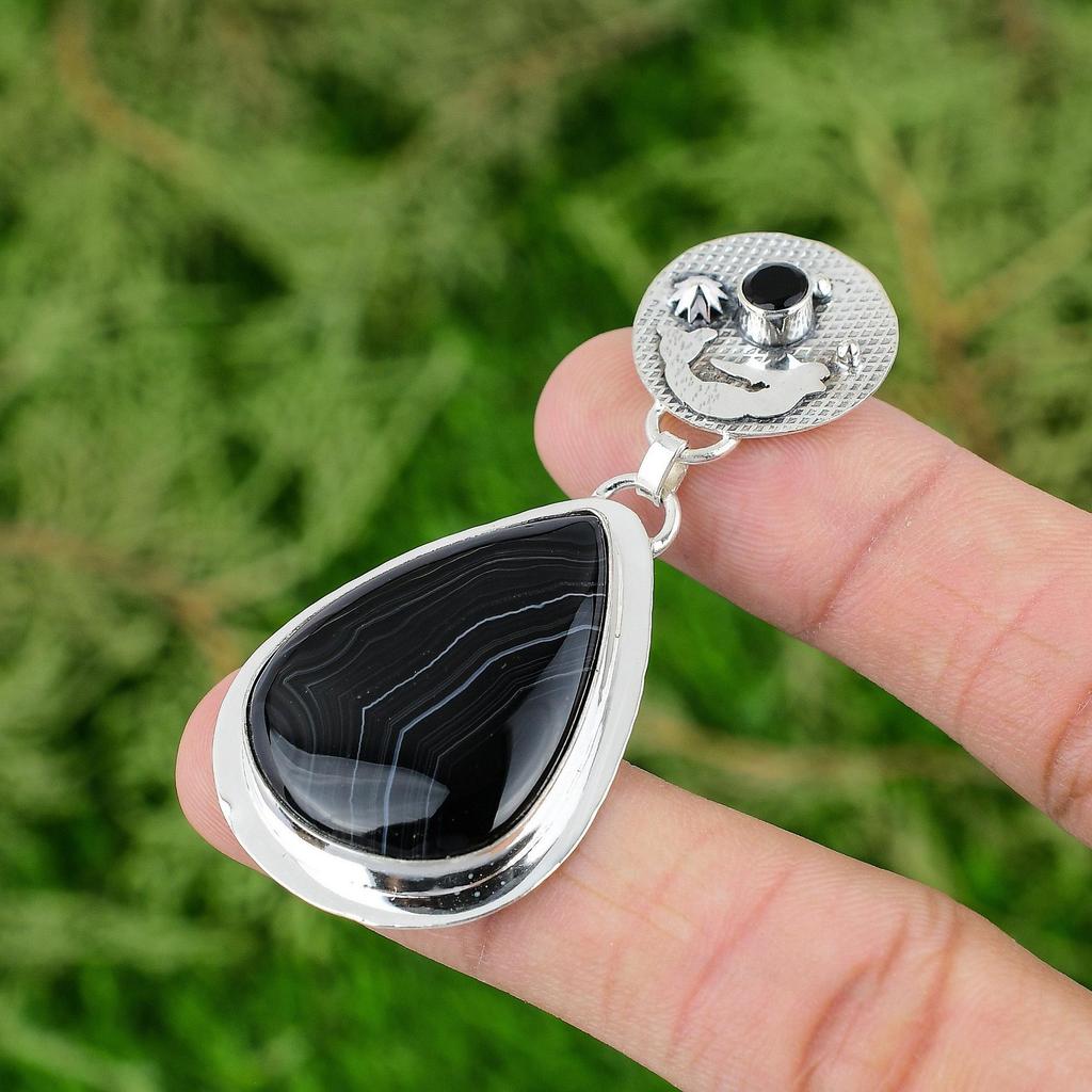 Daughters Day Deal Pear Sardonyx Stone 925 Silver Bezel Mother Mermaid Pendant