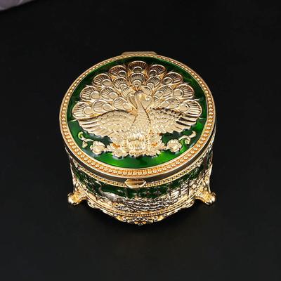 Круглая Шкатулка для Украшений с Павлином Европейский Ретро Серьги Серьги Шкатулка для Хранения Украшений Высококачественная Креативная Золото-Зеленая Шкатулка для Украшений