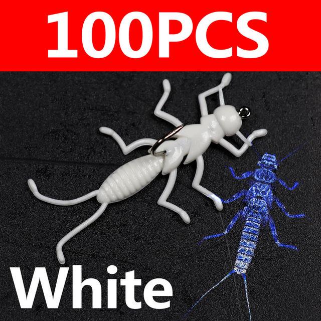 Bimoo 100 шт., мягкая приманка для ловли форели, маленькая приманка для ловли насекомых с крючком, сковорода для рыбалки