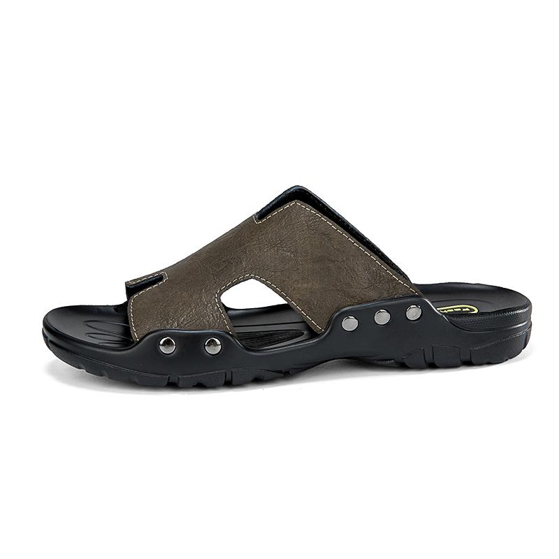 Летние мужские пляжные тапочки из натуральной кожи, домашние сандалии больших размеров
