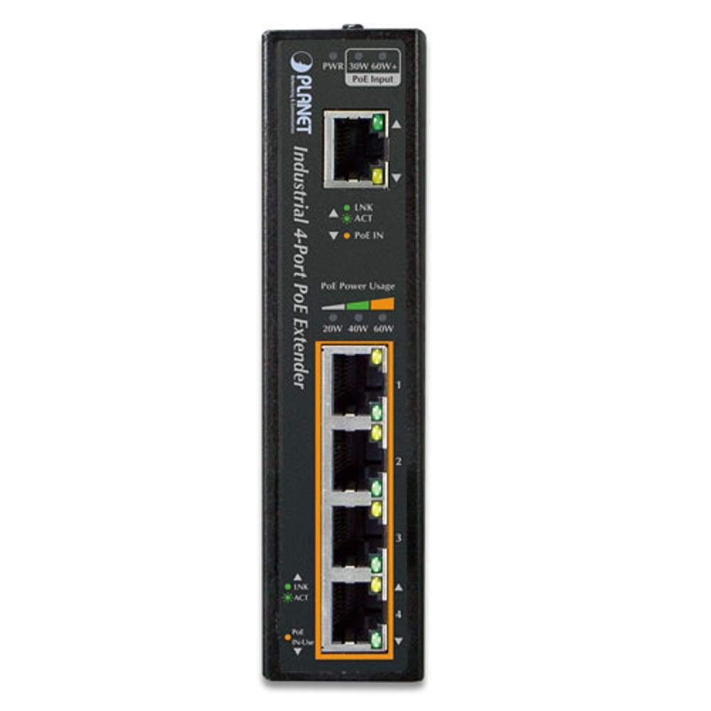 Industrial UltraPoE 4 Ports PoE []PLANET IPOE-E174 (802.3af/Gigabit Extender)