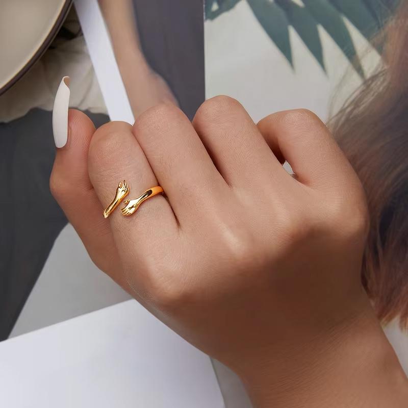 Bamoer 925 Sterling Silver Embrace Ring Hug Warmth and Love Women 18 K Metal Texture Gold Adjustable Ring