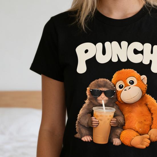 Футболка Monkey Punch с коротким рукавом Повседневная футболка Милый круглый вырез Футболка с рисунком обезьяны орангутана