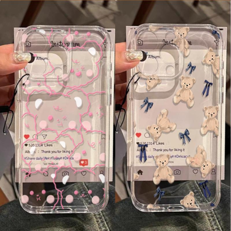 Чехол для телефона с бантиком и мишкой Тедди для iPhone 17 16e 16 15 14 13 12 11 Mini Air Pro Max X XR XSMax 7 8 Plus Прозрачный Мягкий