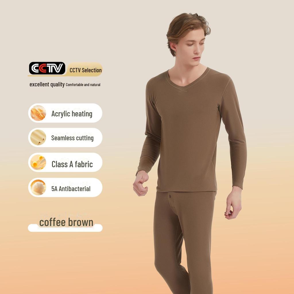 Men's Acrylic Thermal Underwear Set: German Velvet A-Type, Thick, Warm for Autumn and Winter.