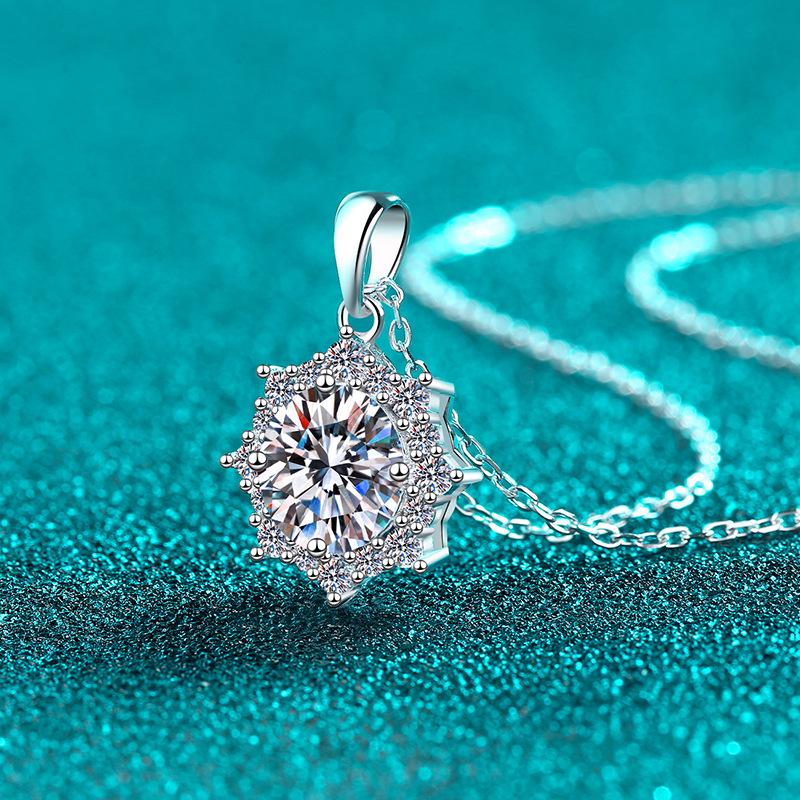 Yin Baichuan Серебряный кулон-цветок из стерлингового серебра S925 с муассанитом - Универсальный, Элегантный Подарок на каждый день для женщин