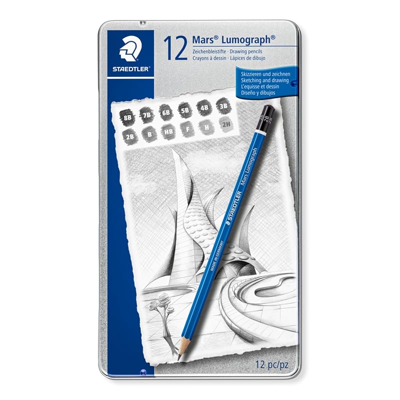 Набор карандашей Staedtler Mars Lumograph (12 степеней твердости: 6Б, 5Б, 4Б, 3Б, 2Б, Б, НВ, Ф, Н, 2Н, 3Н, 4Н) - 100 карандашей в наборе (G12)