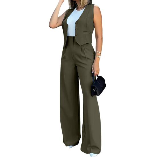 Женские комплекты жилетов, офисный женский нарядный комплект из двух предметов, безрукавный пиджак на пуговицах, жилет, широкие брюки, комплект, летний рабочий наряд