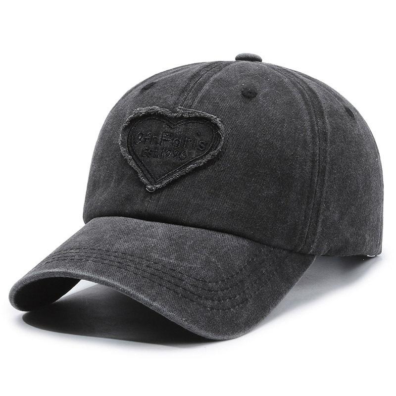 Embroidery peaked cap men's visor spring and summer washed new retro love soft top trendy baseball cap women's versatile pink