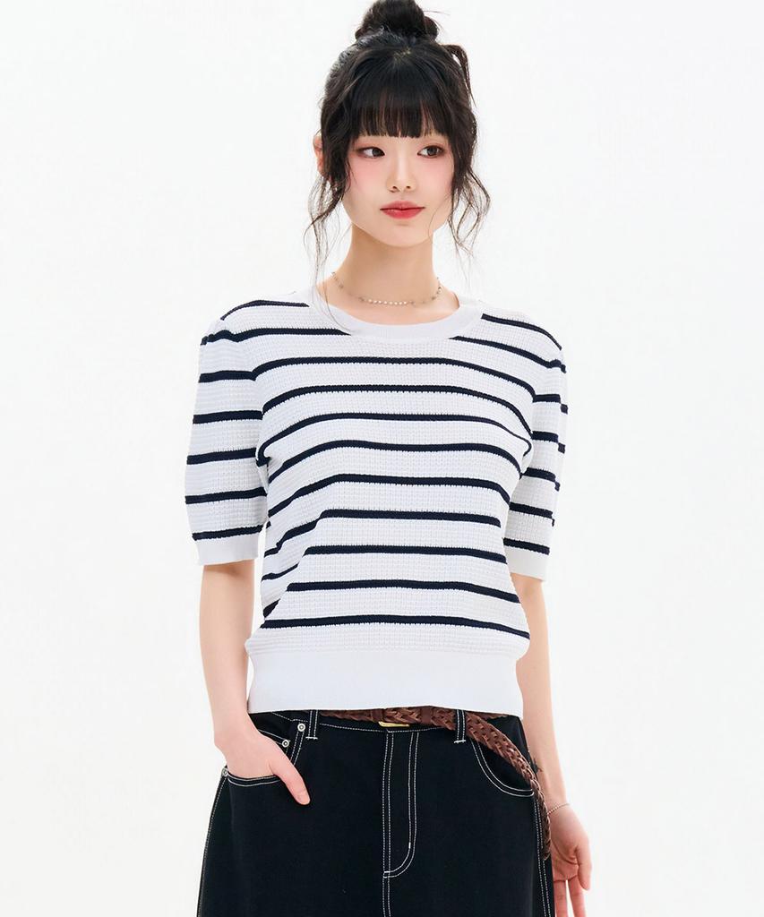 CHASECULT Women'S Striped Short Sleeve Summer Knit-Fbrg5673D01