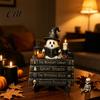 Cute Ghost Figurine Halloween Reading Figurine, Wooden Desktop Ornaments, Vintage Fall Fireplace Decorations Statue with Stand for Home Tabletop Shelf