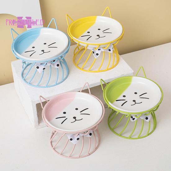 Приподнятая миска для кошачьего корма, большая вместимость, против рвоты, керамическая посуда с кронштейном — Товары для домашних животных