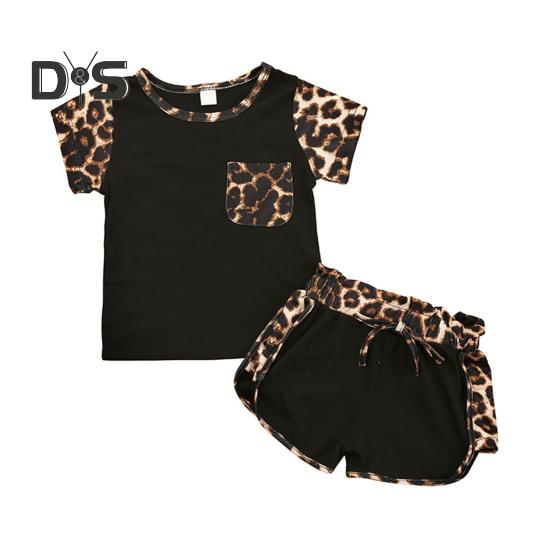 Комплект из 2 предметов с леопардовым принтом для девочки, летний топ с короткими рукавами и круглым вырезом, шорты, милый костюм для сестер на каждый день, для фотосессий и вечеринок