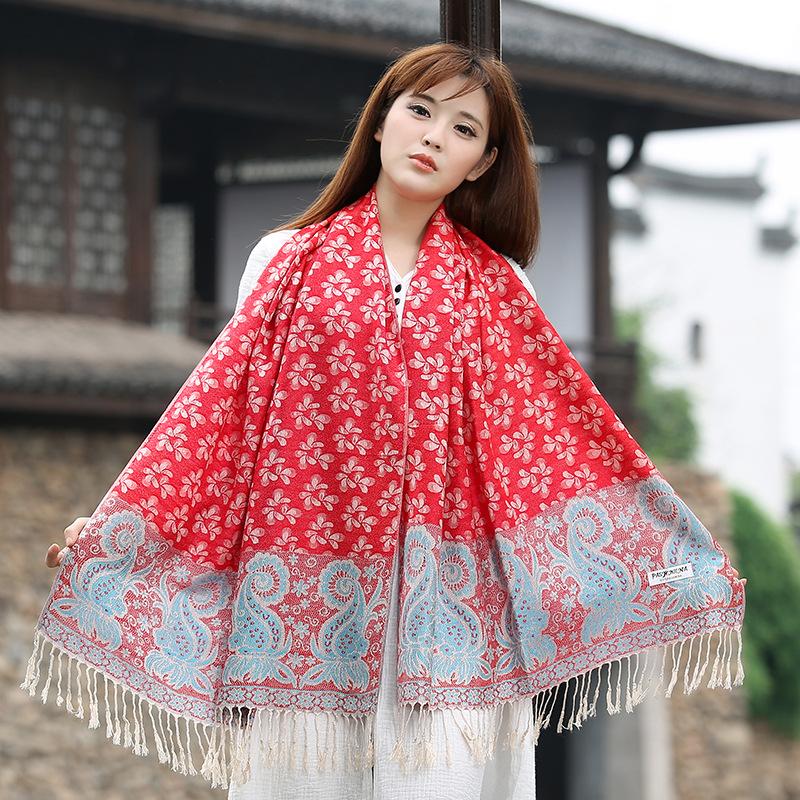 Scarf Women's Autumn and Winter Extended Women's Cotton and Linen Jacquard Tassel Air Conditioning Shawl Sunscreen Long Towel