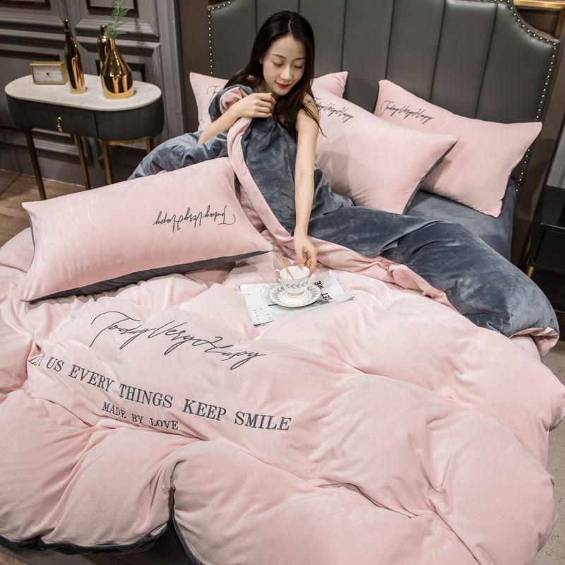 Пододеяльник с вышивкой, простыня, наволочка, двусторонний комплект из четырех предметов из ледяного шелка, постельное белье из стираного шелка