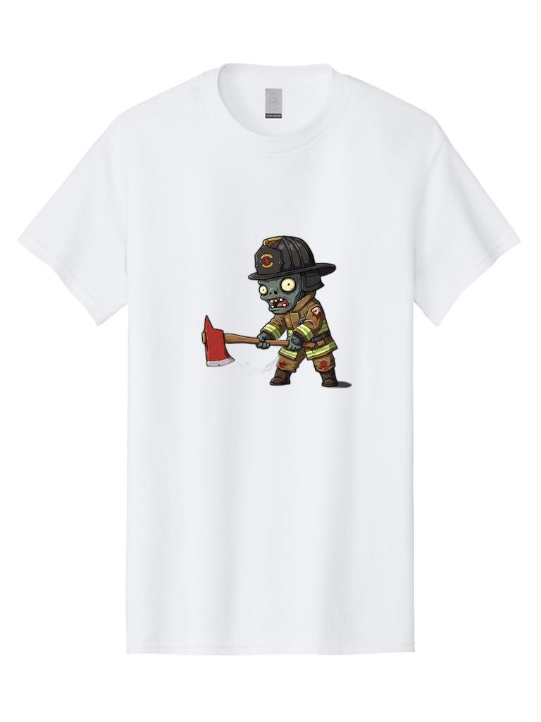 Zombie-Firefighter Mens Graphic Tee, 100% Cotton, Casual Summer Wear