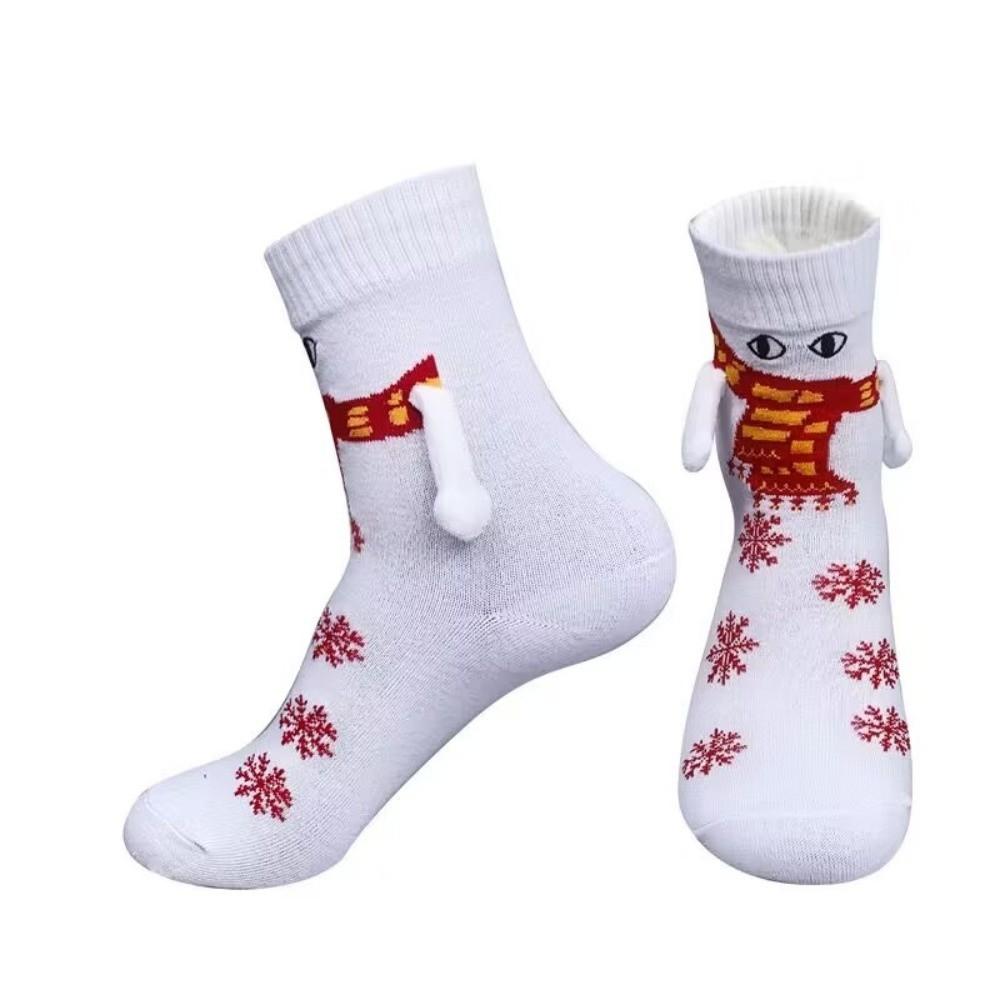 Cartoon Funny Xmas Sock Warm Mid-calf Socks Gifts Magnetic Holding Hands Socks For Women Men