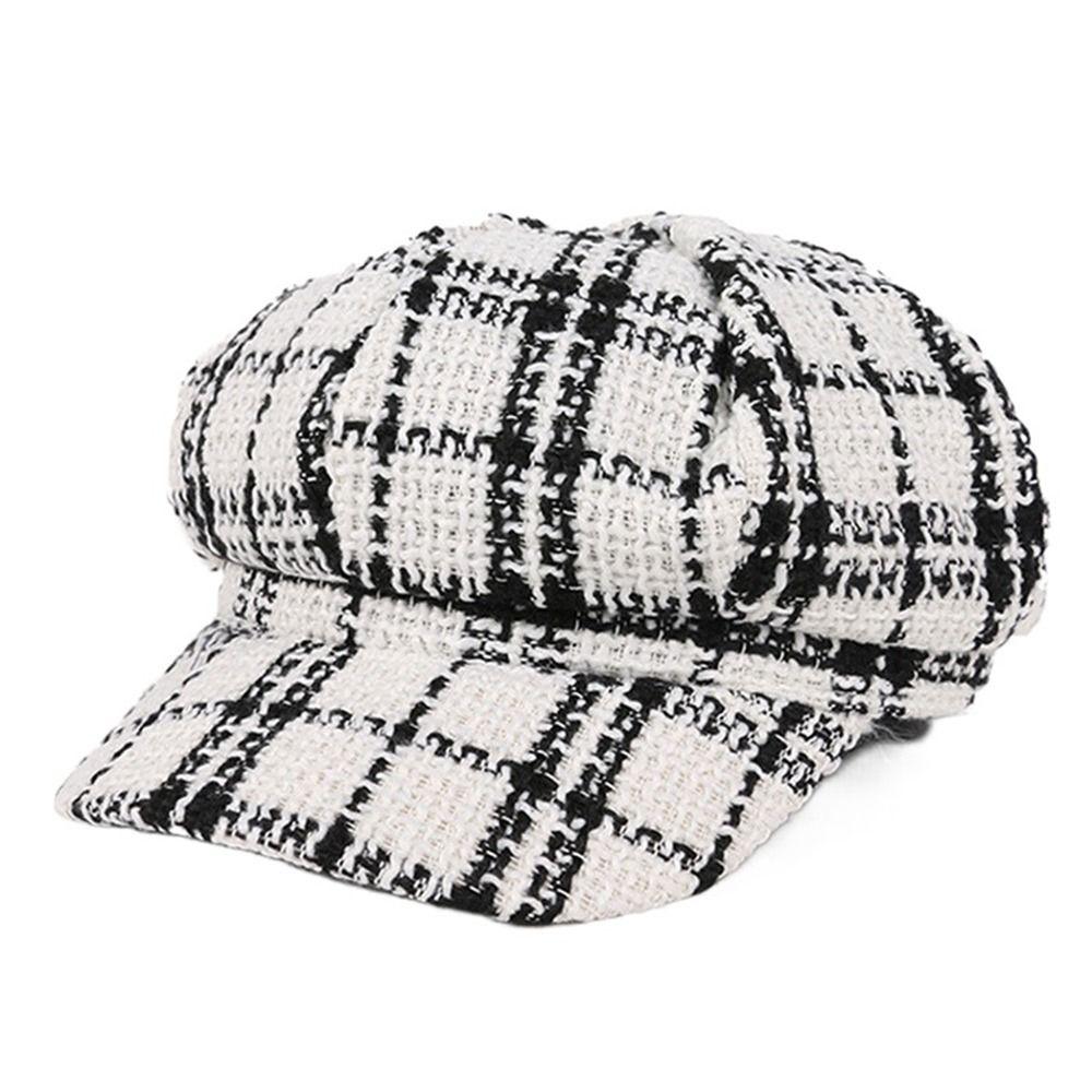 Для Девочек Корейский Стиль Осень Для Женщин Женщин Козырьки Кепка Шляпа Художника Восьмиугольная Кепка Клетчатый Берет