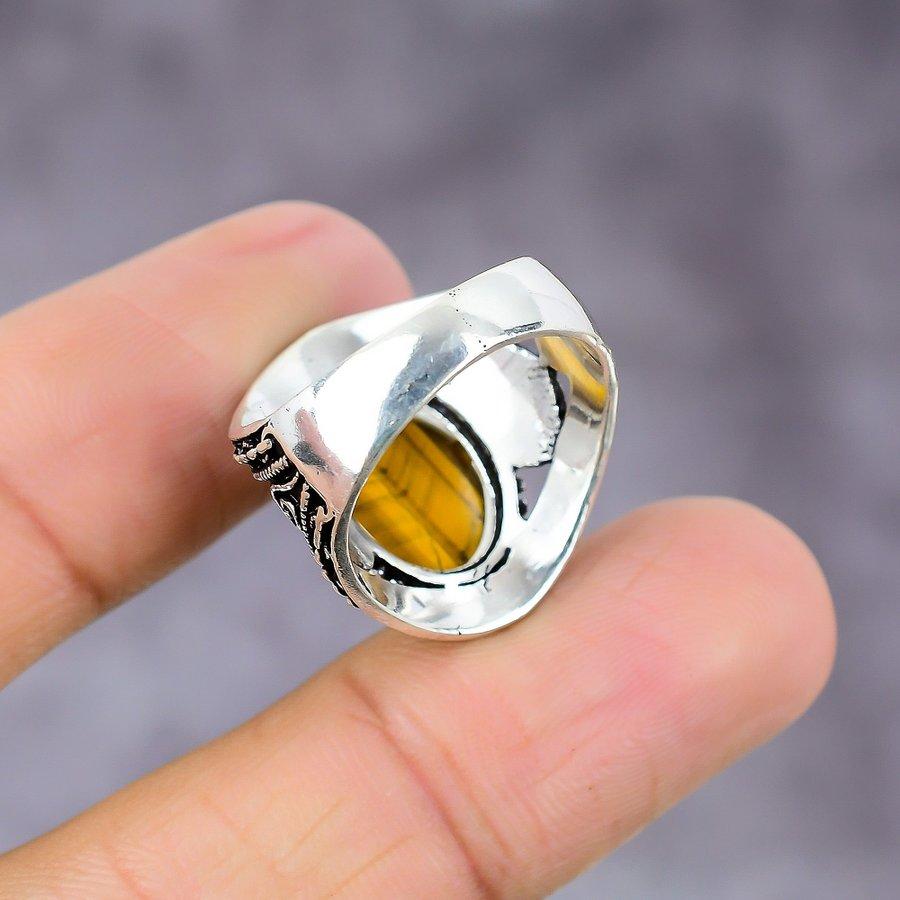 Кольцо из серебра 925 пробы с натуральным тигровым глазом, размер 8,5 P4t57