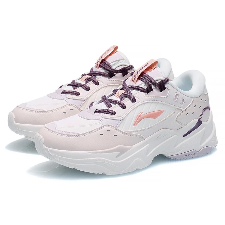 Li Ning Скользкие Устойчивые к истиранию Низкие Спортивные Повседневные Туфли Женские Бело-Фиолетовые AGCS436-2
