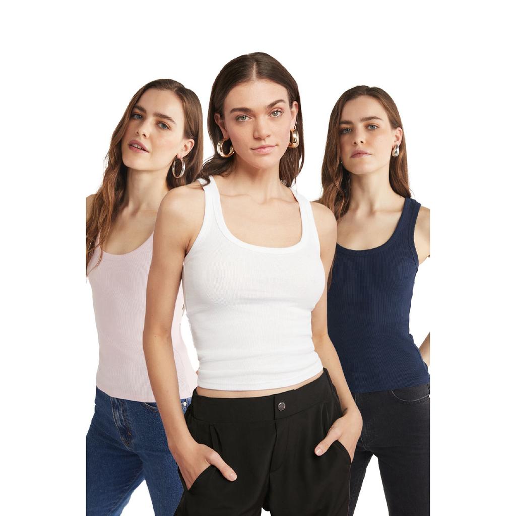 Lllesol Женская базовая белая майка в рубчик на толстых бретелях