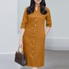 ZANZEA Women Stand Collar Casual 3/4 Sleeve Retro Sheath Dress