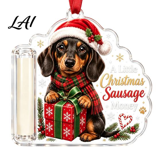 Money Clip for Christmas Tree Cash Gift Holder Ornament Cute Dog Clear Decorative Gift Xmas Hanging Decoration Holiday Party Supplies Favors