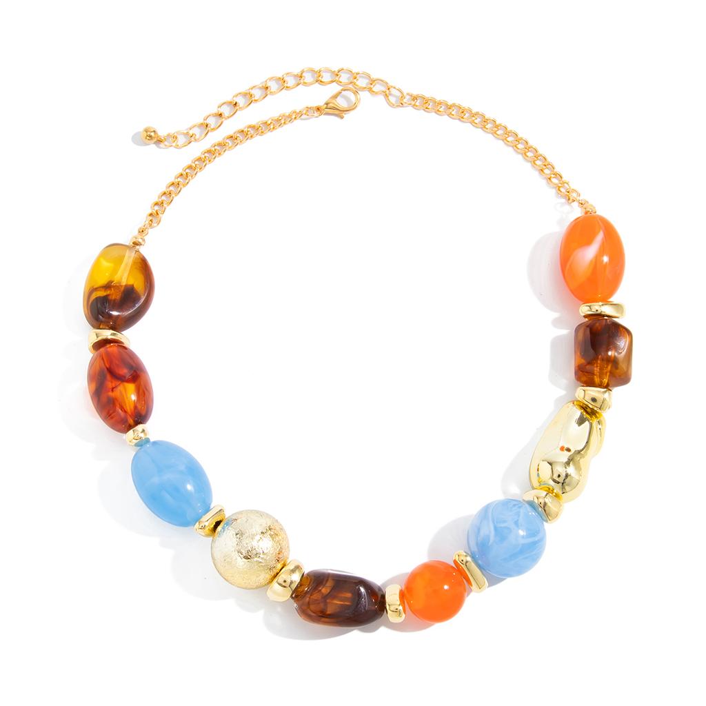 SHIXIN New Bohemian Colored Resin Beaded Beaded Chokers Necklaces for Women Vintage Elegant Adjustable Clavicle Chain Jewelry