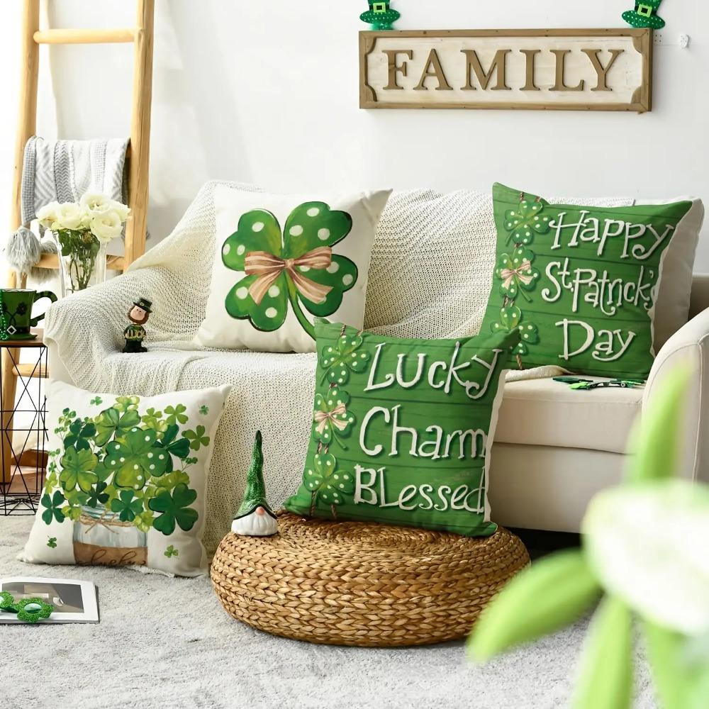 2pcs St. Patrick's Day Shamrock Pillow Covers Green Clover Polka Dot Sofa Bed Decor