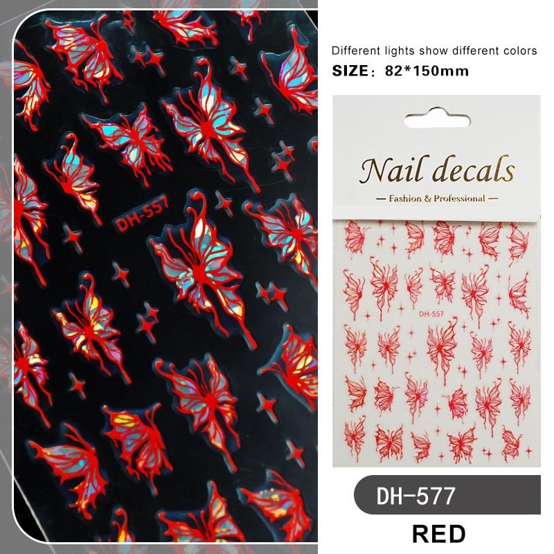 Красочные бабочки, лазерные наклейки для ногтей, сердце, звезда, дизайн, клейкий слайдер, наклейки для дизайна ногтей, маникюрные украшения