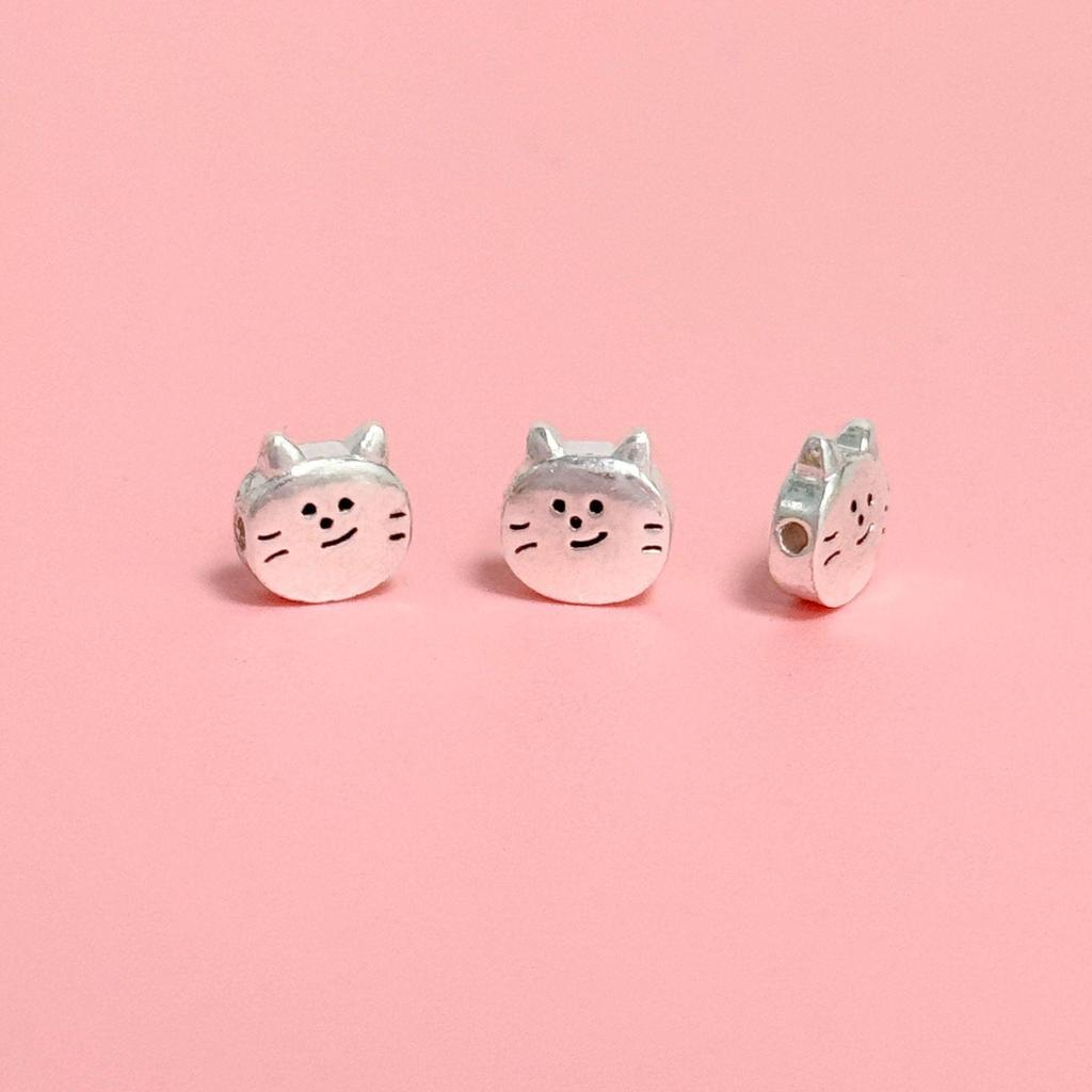 Серебряный кулон-бусина-разделитель в виде кошки S999 для изготовления украшений своими руками
