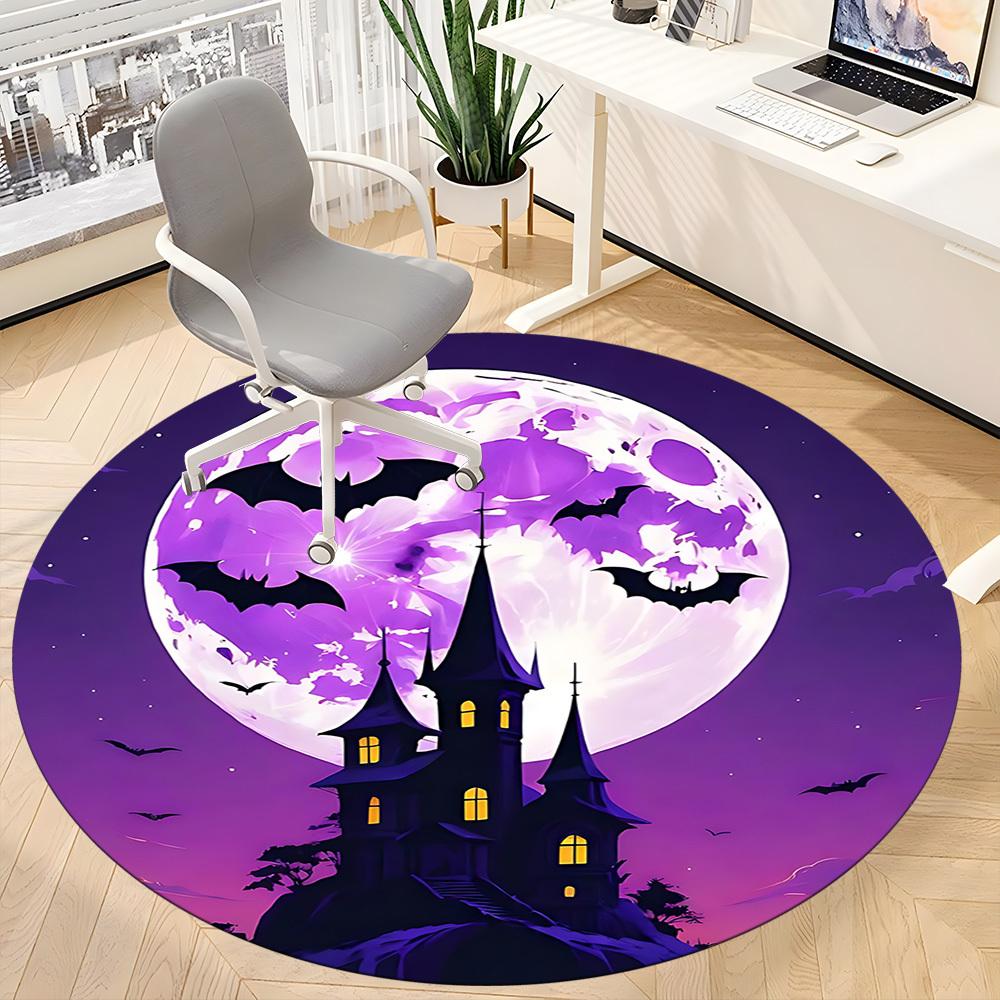 1pc Moon HauntedHouse Office Round Area Rug, Under Office Chairs Bedroom Living Room Home Decor, Room Deco, Available in Various Sizes