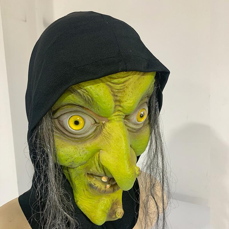 Halloween witch mask cos Witch mask, adult size, green-faced witch costume for women, for Halloween parties and masquerades, made of latex