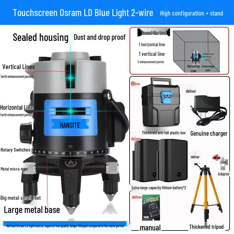High-Precision Infrared Laser Level: 2 & 5-Line, Automatic, Indoor/Outdoor, Green & Blue Light