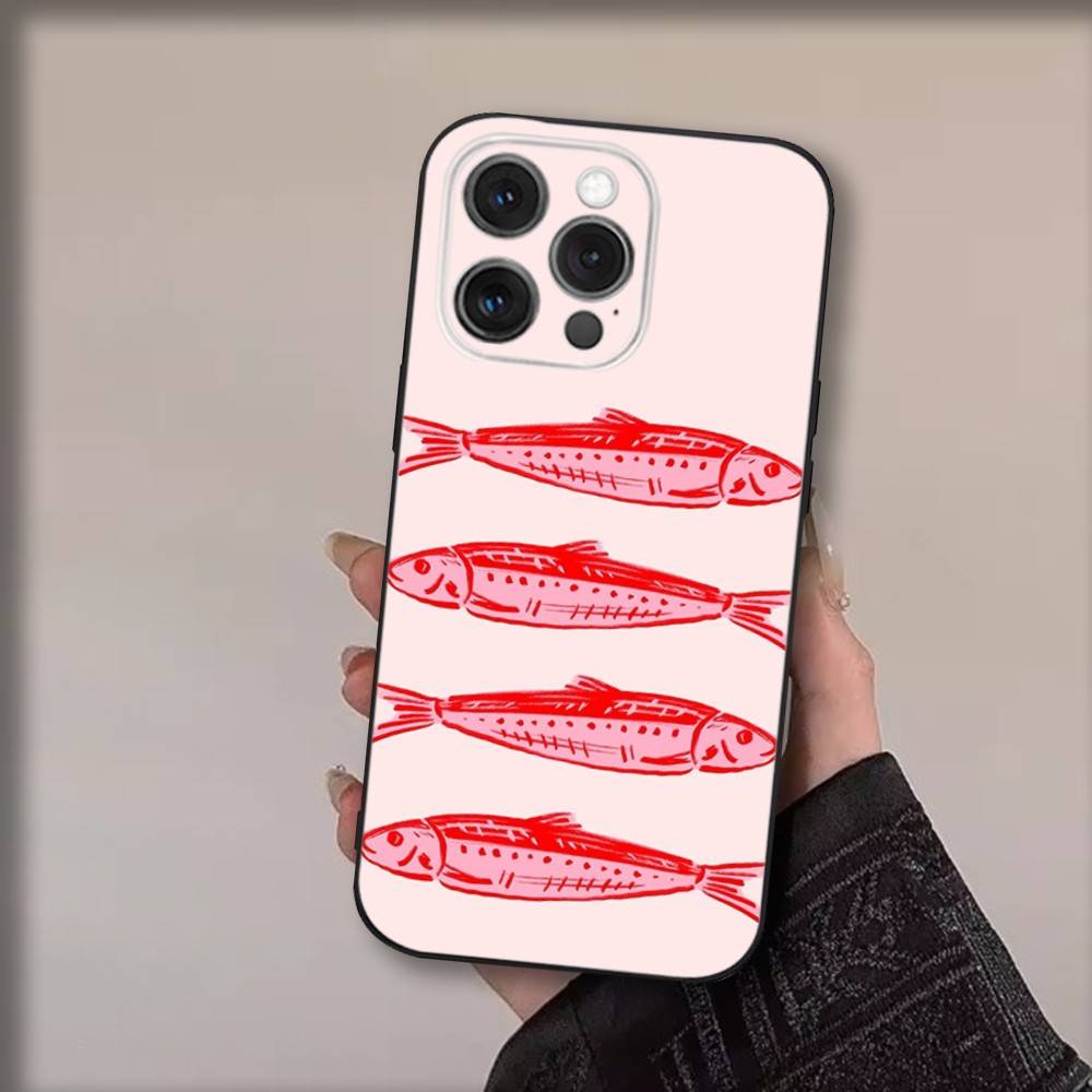 Чехол для телефона с рисунком «Рыбы» для iPhone 16, 15, 14, 13, 12, 11, Pro, Max, Plus, X, XS, SE4, E, Mini, Мягкий черный чехол