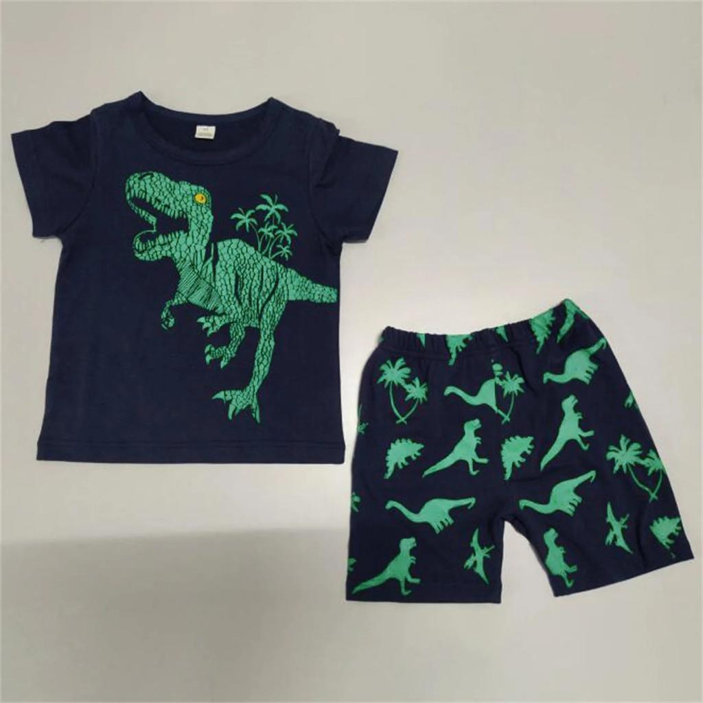 2Pcs Toddler Kids Baby Boys Girls Pajamas Cartoon Print Tops Shorts Outfits Set