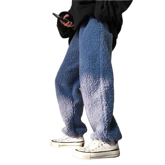 Autumn Winter Women Pants Solid Color Elastic Waist Thickened Imitation Cashmere Loose Straight Ankle Tied Trousers Streetwear