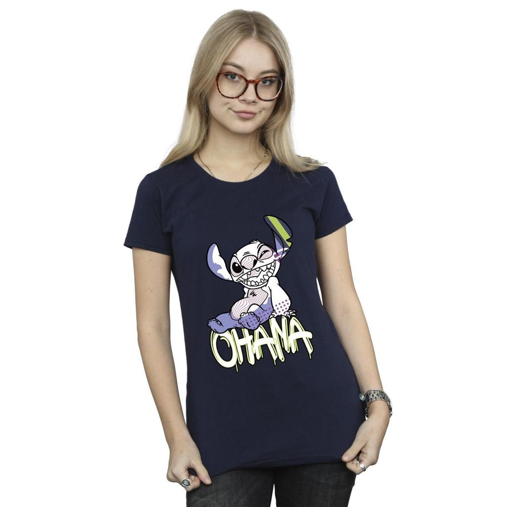 Disney Womens/Ladies Lilo And Stitch Ohana Graffiti Cotton T-Shirt
