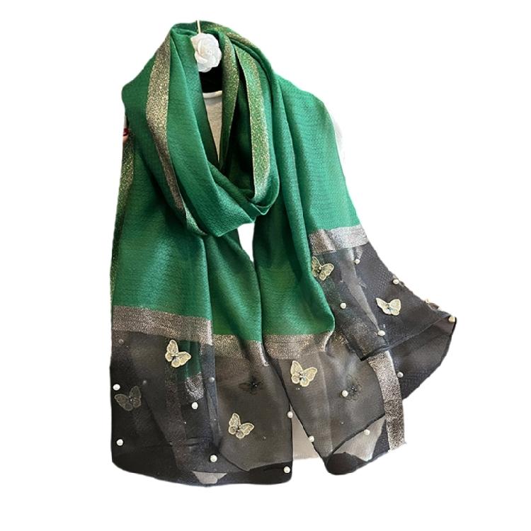 Stylish Butterfly Design Polyester Scarf Women Hijab Shawl Stole Wrap Beaded Accents Fashion Accessory