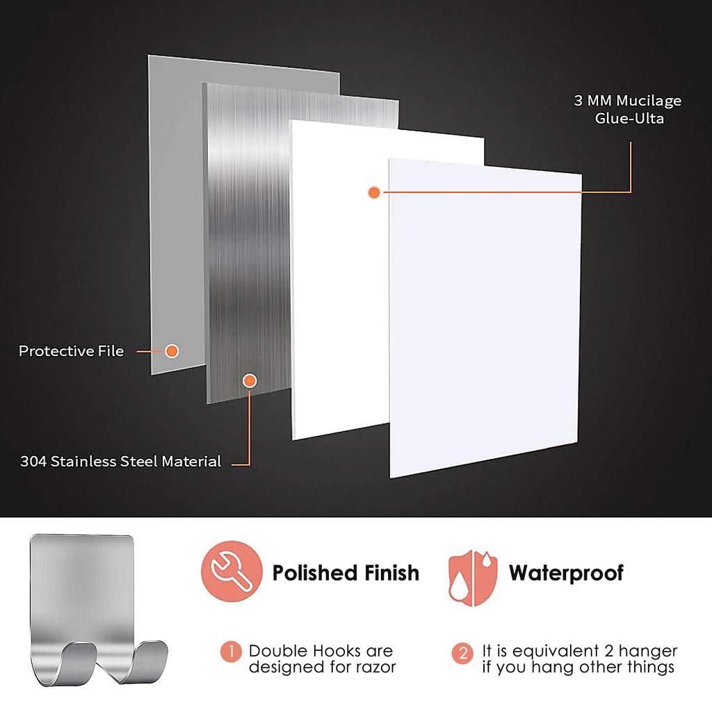 Настенный держатель для бритвы, водонепроницаемые крючки для душа из нержавеющей стали, крючки для бритвы без сверления, многофункциональный крючок для ванной комнаты