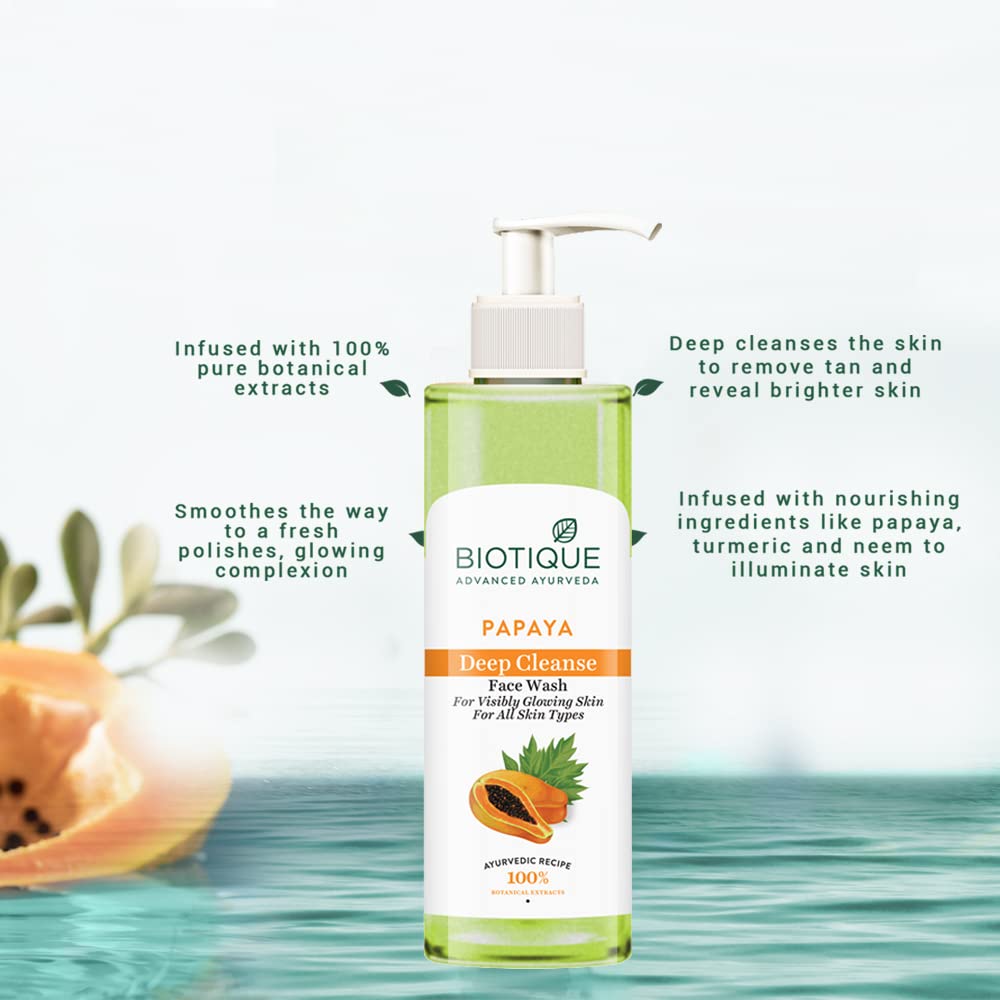 Biotique Гель для умывания с папайей для сияющей кожи глубокое очищение 200 мл мягкое отшелушивание все типы кожи натуральные растительные компоненты
