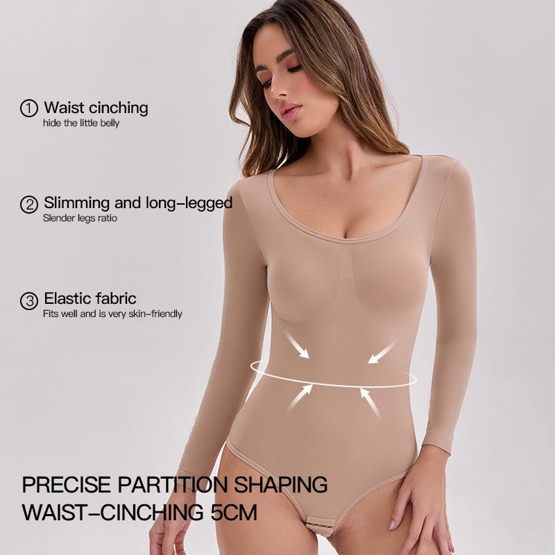 Европейский бесшовный боди с длинным рукавом для контроля живота - Формирующий пояс-корсет для подтяжки ягодиц
