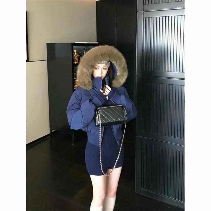Женская стеганая пуховая куртка с лацканами Модная универсальная зимняя куртка Стильная корейская женская верхняя одежда