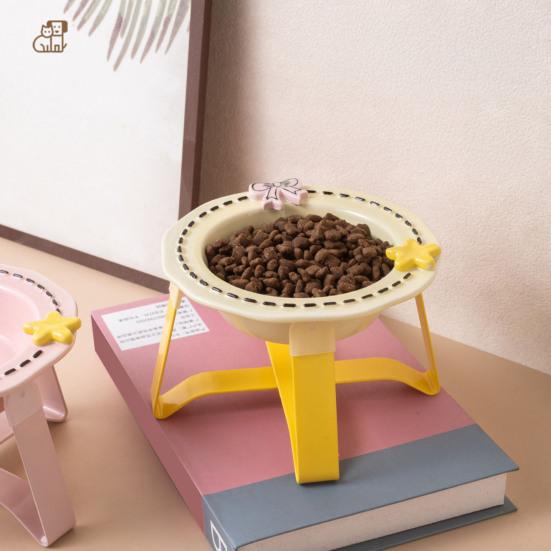 Nostalgie Ceramic Feeding Bowl for Dogs & Cats, Whisker Friendly Kitten Food Water Dish, Wide Shallow Pet Feeder Plate Dry Wet
