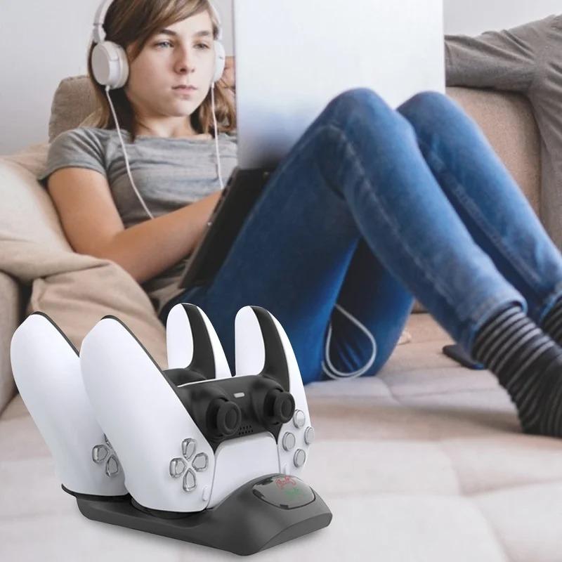 Док-станция для зарядки контроллера Dual Sense Двойное зарядное устройство с USB для PS5 USB Внешнее