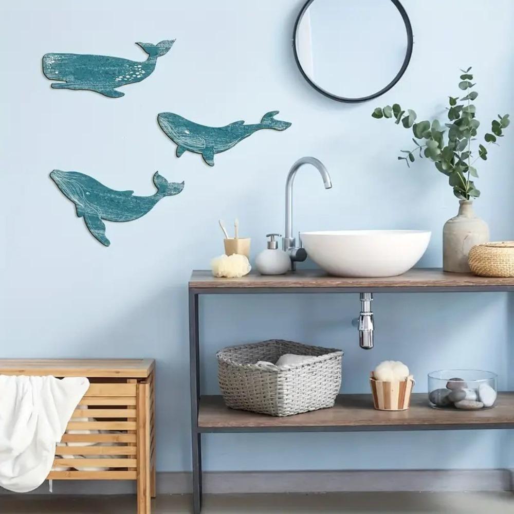 Wooden Whale Signs Pendant Retro Ocean Animal Decoration Whale Shark Wall Ornament Cafe Bar