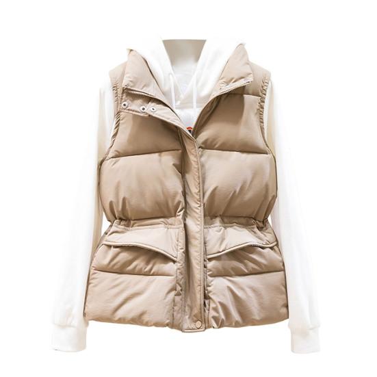 Winter Women Vest Coat Thickened Padded Zipper Closure Stand Collar Neck Protection Sleeveless Solid Color Windproof Heat Retention Outdoor Down Coat