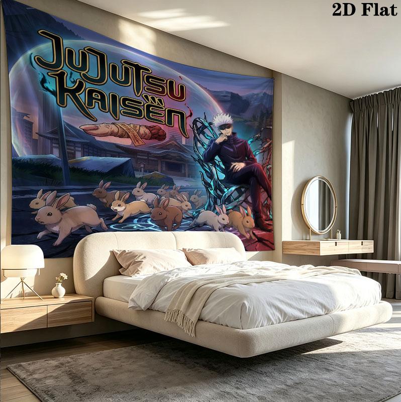 Jujutsu Kaisen Wall Tapestry Aesthetic Wall Hanging Printed Fabric Blanket Decorative Tapestries For Bedroom Living Room Home Decor