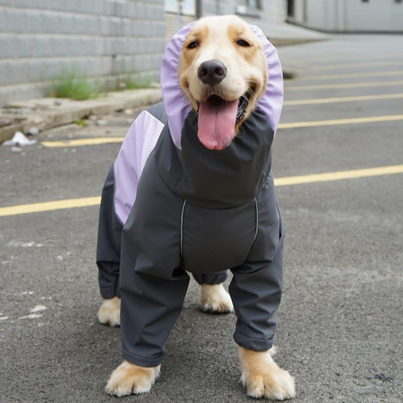 Full Coverage 4-Leg Dog Raincoat With Hood Waterproof Breathable Reflective Trim Golden Retriever Border Collie