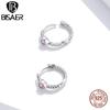 Bisaer Серьги Pure Love из стерлингового серебра 925 пробы с розовым драгоценным камнем и цирконием, круглые серьги с пряжкой для женщин, свадебные эффектные ювелирные изделия